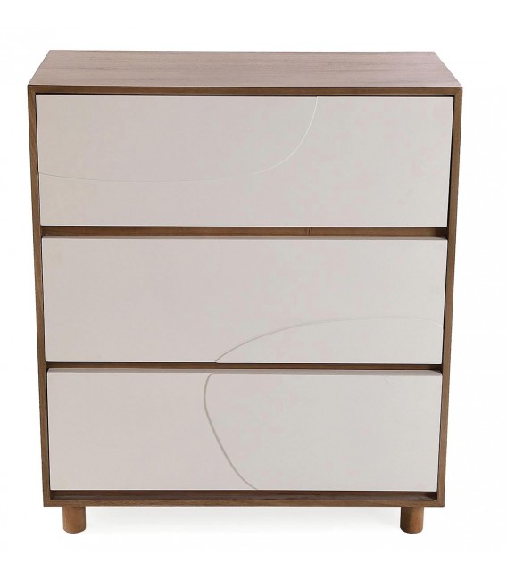 Cómoda pequeña madera color nogal cajones lacados en blanco mdmhogar