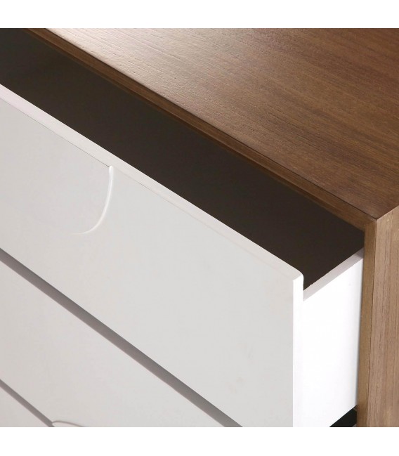 Cómoda pequeña madera color nogal cajones lacados en blanco mdmhogar