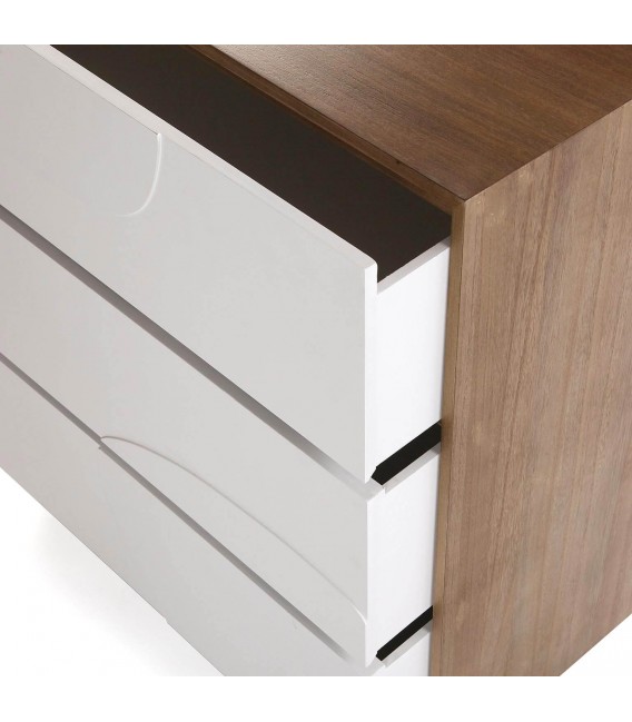 Cómoda pequeña madera color nogal cajones lacados en blanco mdmhogar