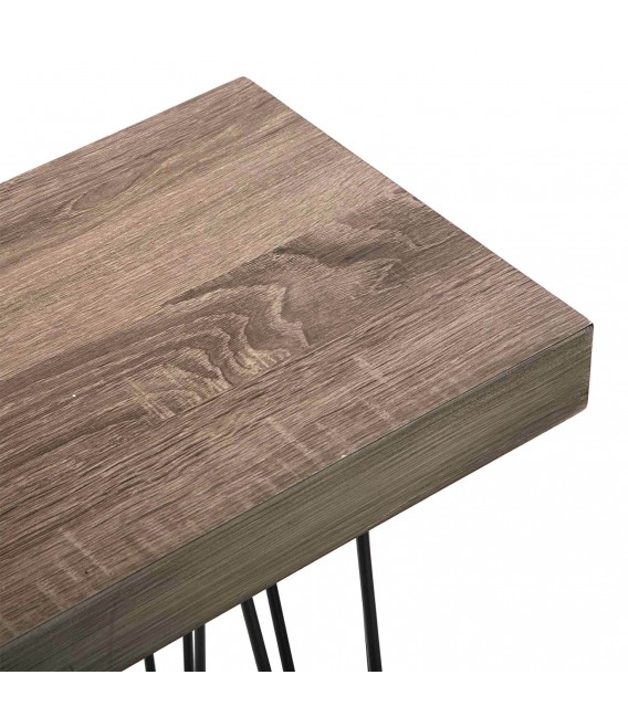 Consola entrada estilo industrial metal negro madera imitación roble mdmhogar