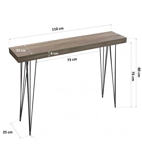 Consola entrada estilo industrial metal negro madera imitación roble mdmhogar