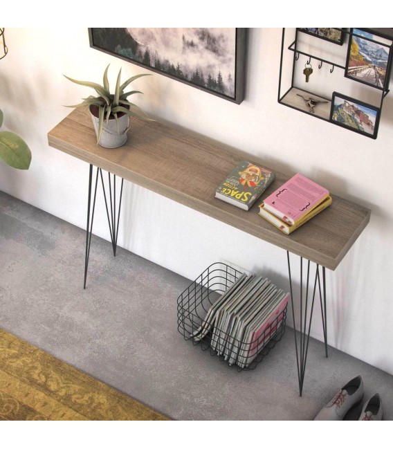 Consola entrada estilo industrial metal negro madera imitación roble mdmhogar