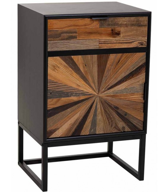 Mesita de noche con 1 cajón y 1 puerta industrial acabado vintage mdmhogar