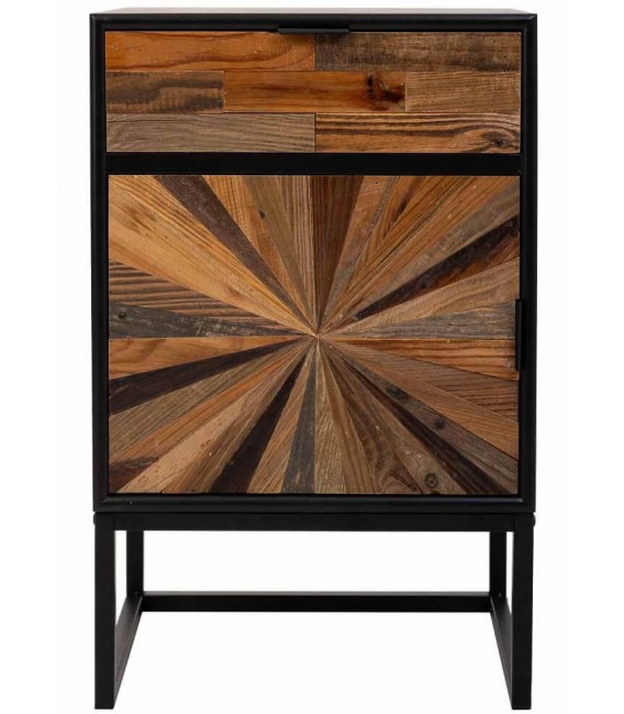 Mesita de noche con 1 cajón y 1 puerta industrial acabado vintage mdmhogar