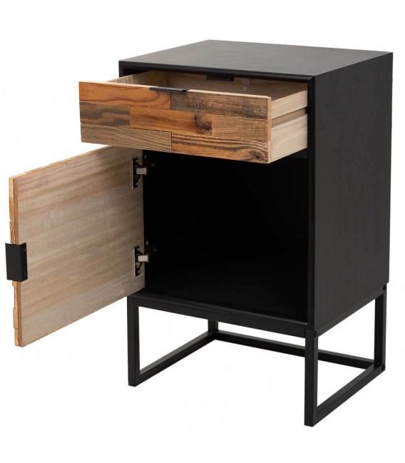 Mesita de noche con 1 cajón y 1 puerta industrial acabado vintage mdmhogar