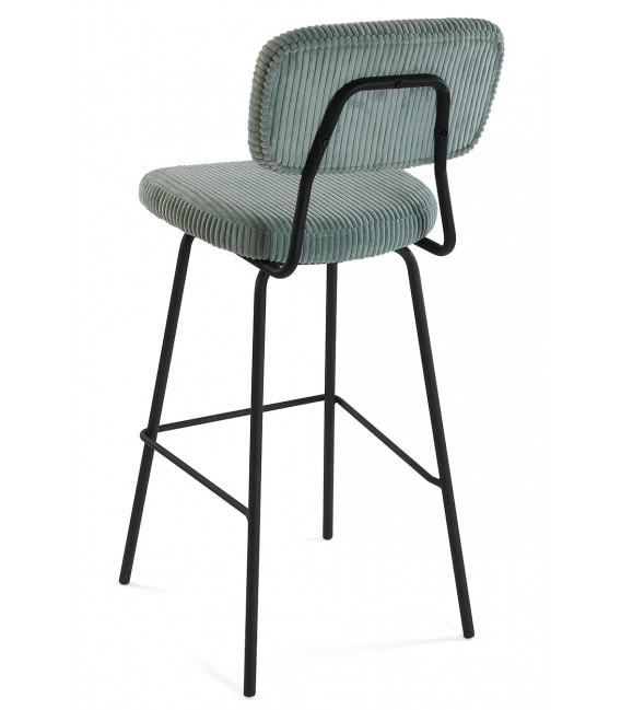 Taburete barra muy cómodo metal negro tapizado en pana color menta. mdmhogar