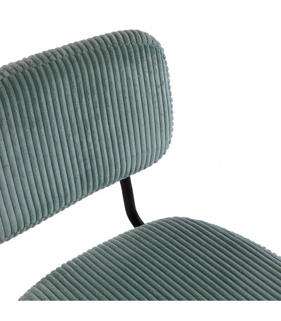 Taburete barra muy cómodo metal negro tapizado en pana color menta. mdmhogar