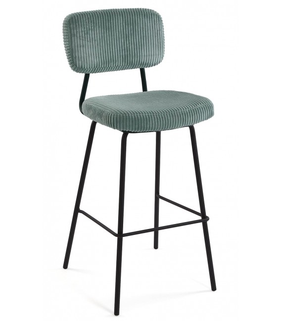 Taburete barra muy cómodo metal negro tapizado en pana color menta. mdmhogar