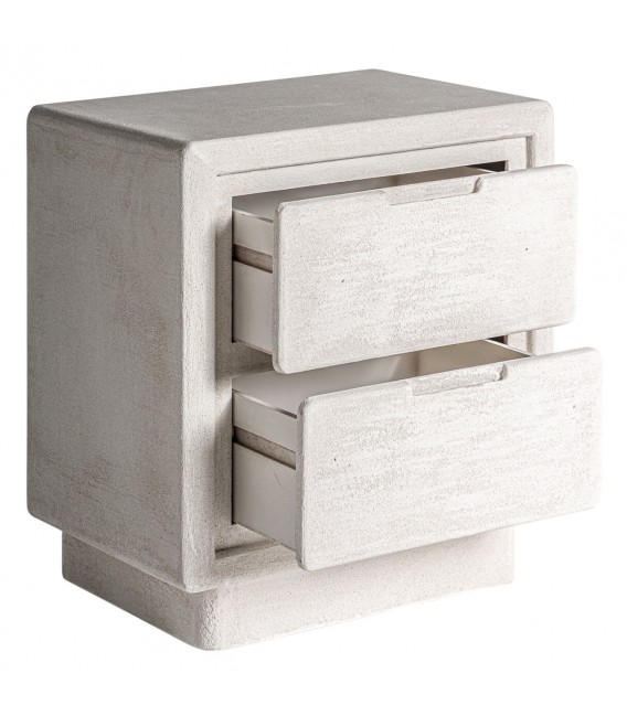 Mesita de noche realizada en madera dm efecto yeso blanco roto