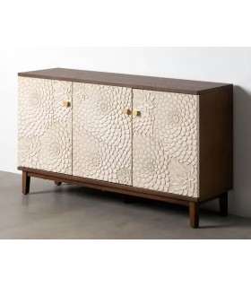 Aparador pequeño pino madera teñida nogal puertas talladas blanco mdmhogar