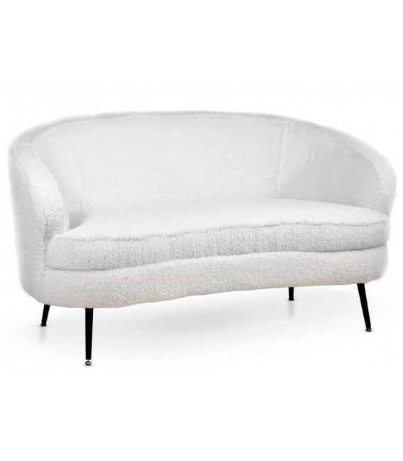 Sofá pequeño cómodo tela bouclé lana blanca patas en metal negro mdmhogar