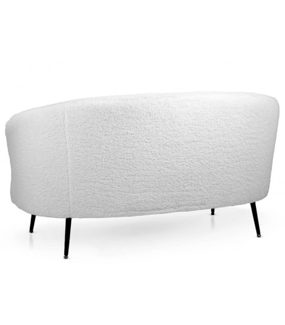 Sofá pequeño cómodo tela bouclé lana blanca patas en metal negro mdmhogar