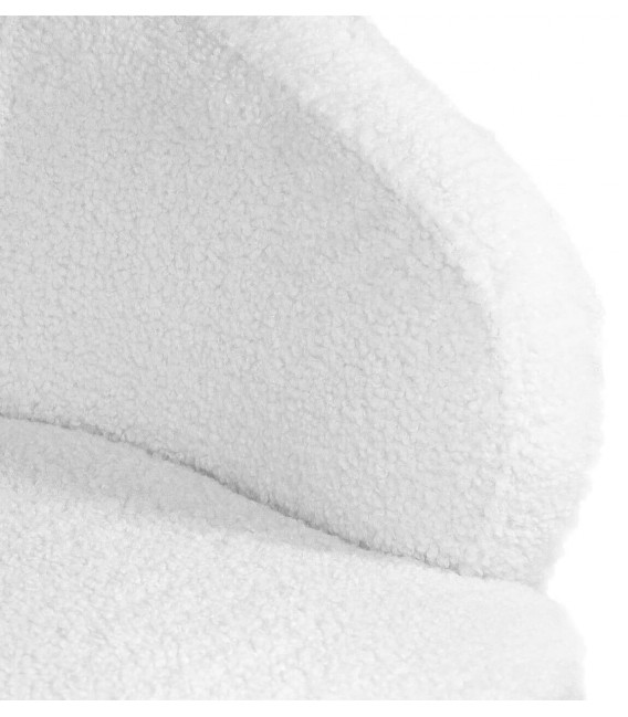 Sofá pequeño cómodo tela bouclé lana blanca patas en metal negro mdmhogar