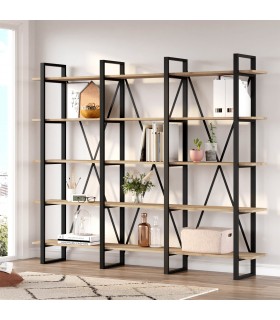 Librería estantería grande madera mdf imitación roble metal negro mdmhogar