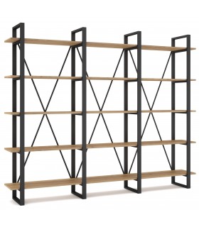 Librería estantería grande madera mdf imitación roble metal negro mdmhogar