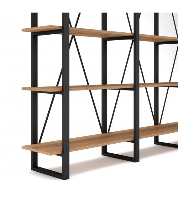 Librería estantería grande madera mdf imitación roble metal negro mdmhogar