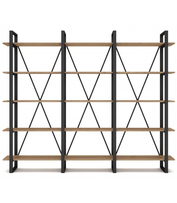 Librería estantería grande madera mdf imitación roble metal negro mdmhogar