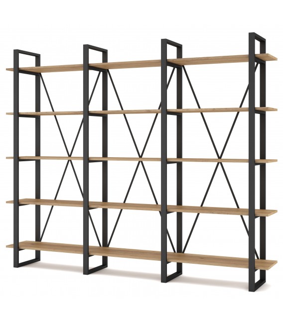 Librería estantería grande madera mdf imitación roble metal negro mdmhogar