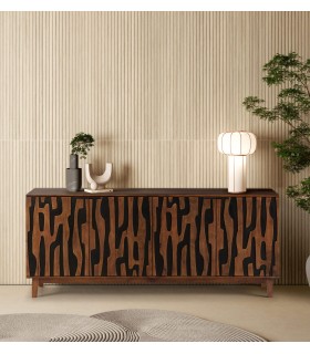 Aparador grande madera de mango tallada teñida en nogal y negro mdmhogar