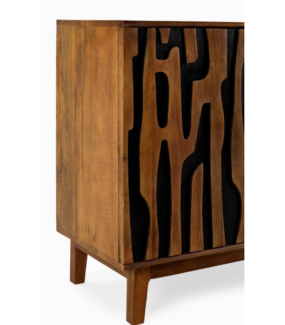 Aparador grande madera de mango tallada teñida en nogal y negro mdmhogar