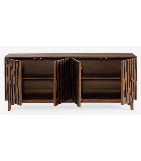 Aparador grande madera de mango tallada teñida en nogal y negro mdmhogar