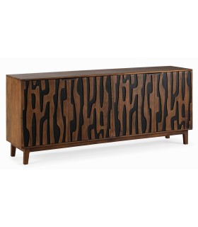 Aparador grande madera de mango tallada teñida en nogal y negro mdmhogar