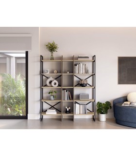 Librería estantería madera mdf imitación roble natural y negro mdmhogar