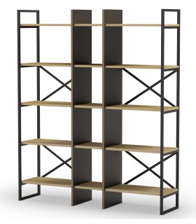 Librería estantería madera mdf imitación roble natural y negro mdmhogar