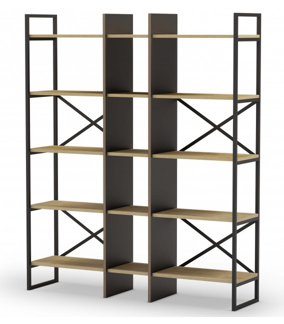 Librería estantería madera mdf imitación roble natural y negro mdmhogar