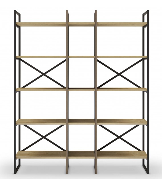 Librería estantería madera mdf imitación roble natural y negro mdmhogar