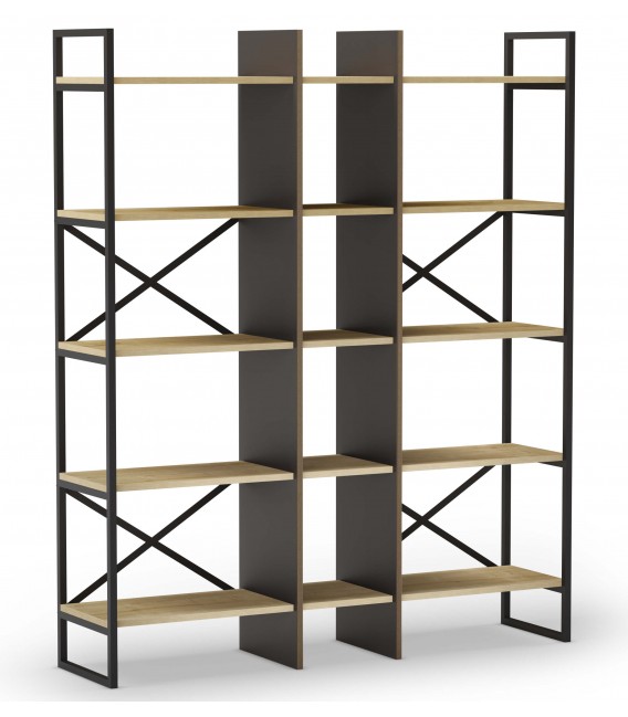 Librería estantería madera mdf imitación roble natural y negro mdmhogar