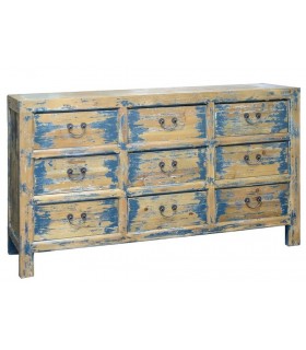 Comoda grande estilo oriental madera de pino decapado en azul mdmhogar