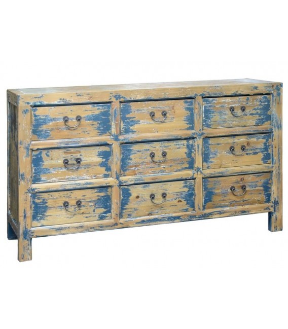 Comoda grande estilo oriental madera de pino decapado en azul mdmhogar