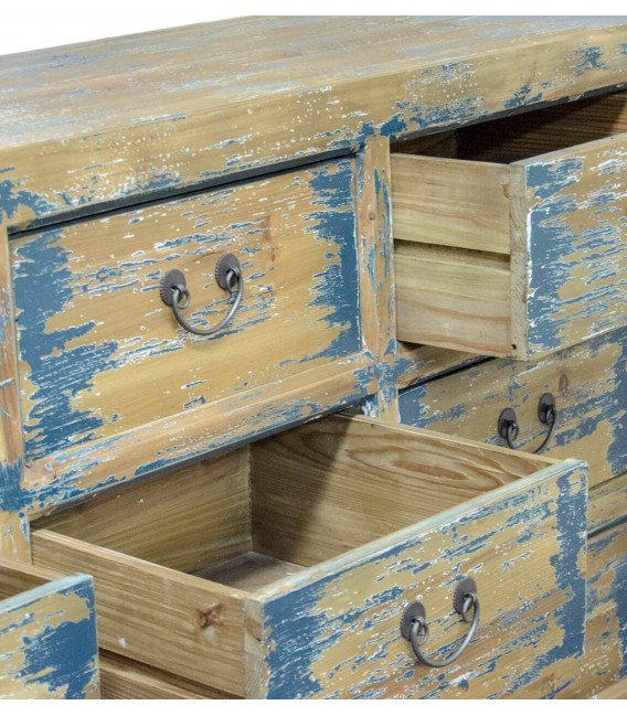 Comoda grande estilo oriental madera de pino decapado en azul mdmhogar