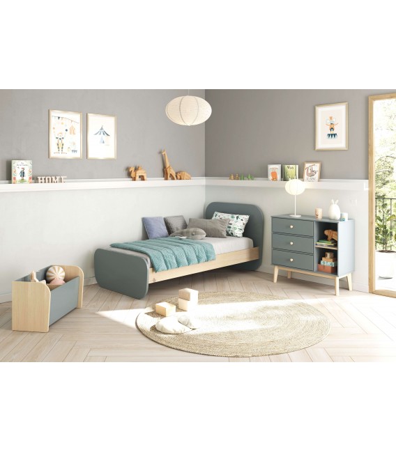 Cama individual madera de pino natural mdf lacado en gris mdmhogar