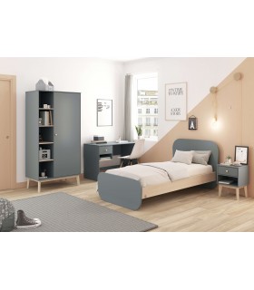 Cama individual madera de pino natural mdf lacado en gris mdmhogar