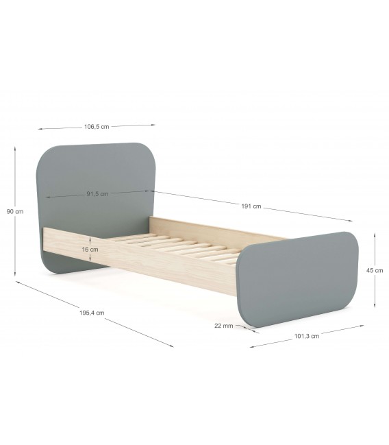 Cama individual madera de pino natural mdf lacado en gris mdmhogar