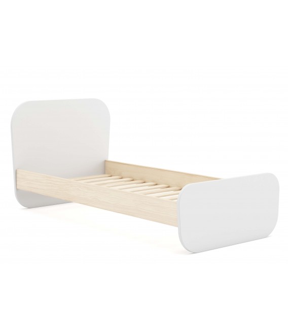 Cama individual madera de pino natural y mdf lacado en blanco mdmhogar
