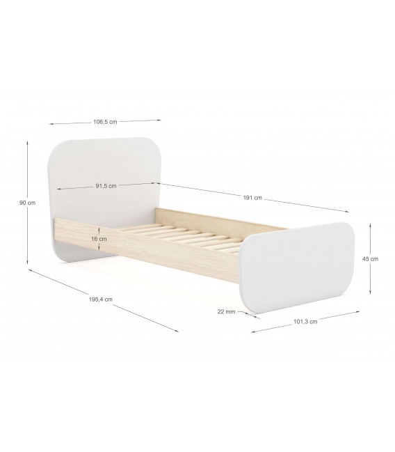 Cama individual madera de pino natural y mdf lacado en blanco mdmhogar