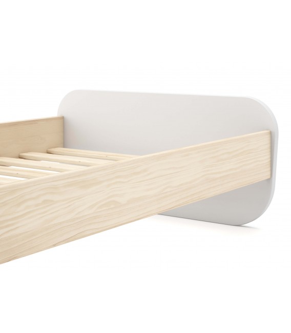Cama individual madera de pino natural y mdf lacado en blanco mdmhogar