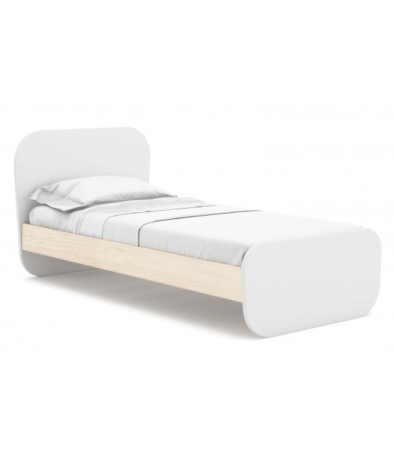 Cama individual madera de pino natural y mdf lacado en blanco mdmhogar