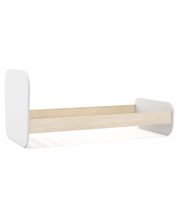 Cama individual madera de pino natural y mdf lacado en blanco mdmhogar