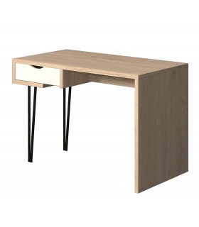 Mesa escritorio madera mdf imitación roble natural y blanco roto mdmhogar