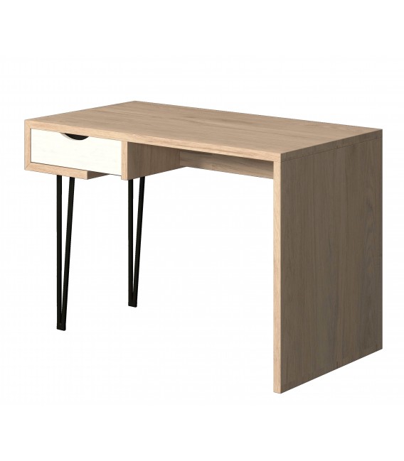 Mesa escritorio madera mdf imitación roble natural y blanco roto mdmhogar