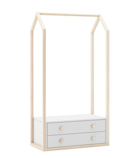 Perchero tipo burro 2 cajones madera de pino natural dm lacado blanco mdmhogar