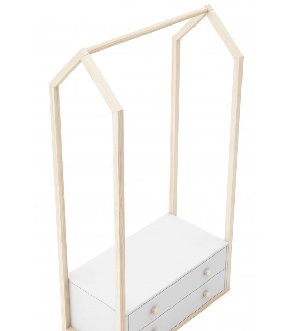 Perchero tipo burro 2 cajones madera de pino natural dm lacado blanco mdmhogar