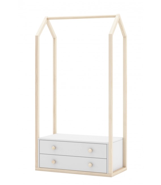 Perchero tipo burro 2 cajones madera de pino natural dm lacado blanco mdmhogar