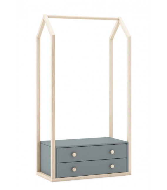 Perchero tipo burro 2 cajones madera de pino natural dm lacado gris mdmhogar