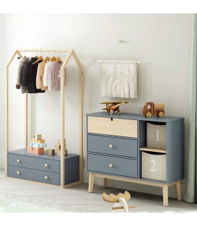 Perchero tipo burro 2 cajones madera de pino natural dm lacado gris mdmhogar