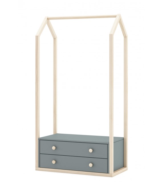 Perchero tipo burro 2 cajones madera de pino natural dm lacado gris mdmhogar